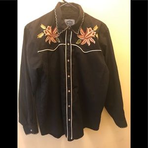 Cambridge Dry Goods Western Style Embroidered Black Shirt, Sz Large